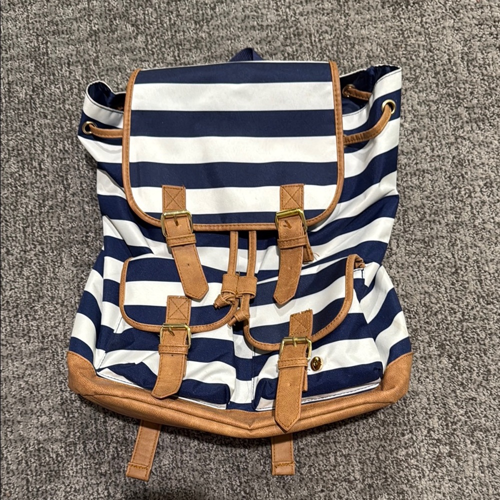 Striped Navy and Tan Backpack